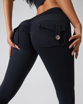 Peach Hip Fitness Leggings with Cargo Pockets