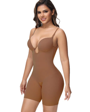 Women's U Plunge Strapless Tummy Control Bodysuit Low Back Built In Bra Shapewear