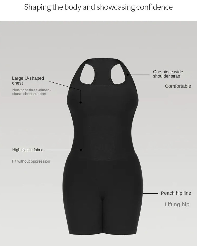 Ribbed Halter Racerback Shapewear Tummy Control Butt Lifting Mid Thigh Bodysuit