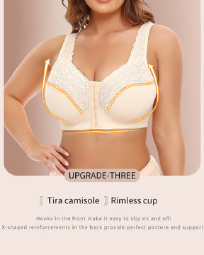 Wireless Front Closure Lace Bras 3D Cutting Push-up Breathable Plus Size Underwear