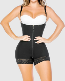 Open Bust Butt Lift Tummy Control Zipper Thigh Slimmer Bodysuit Shapewear