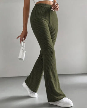 Solid Color Ribbed Knitted Flared Pants Versatile Casual Pants