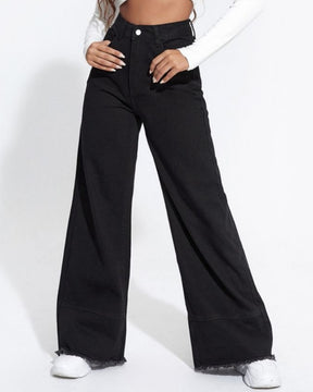 Wide-leg Jeans High Waist Patchwork Raw Edge Loose Trousers