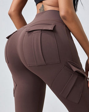 Tight Nude High Waist Hip Lifting Cargo Flared Yoga Pants