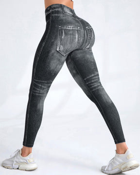 Seamless Printed Imitation Denim Yoga Pants Women's Quick Dry High Elastic