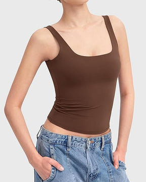 Camiseta sin mangas con cuello cuadrado para mujer, camisetas básicas sin mangas con doble forro