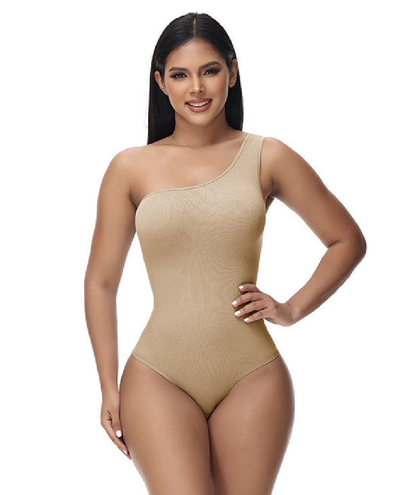 Shapshe® Sexy Ribbed One Shoulder Sleeveless Tank Top Tight Stretch Bodysuit