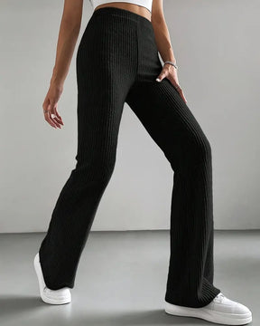 Solid Color Ribbed Knitted Flared Pants Versatile Casual Pants