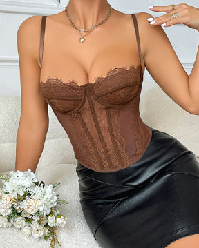 Women's Lace See-through Push Up Corset Bustiers Tops Boned Suspender Sexy Crop Tops