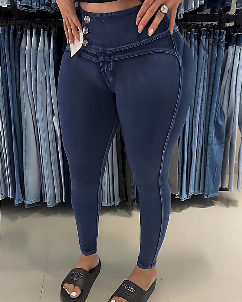 Shapshe® High Waisted Side Button Hip Lift Skinny Colombian Jeans