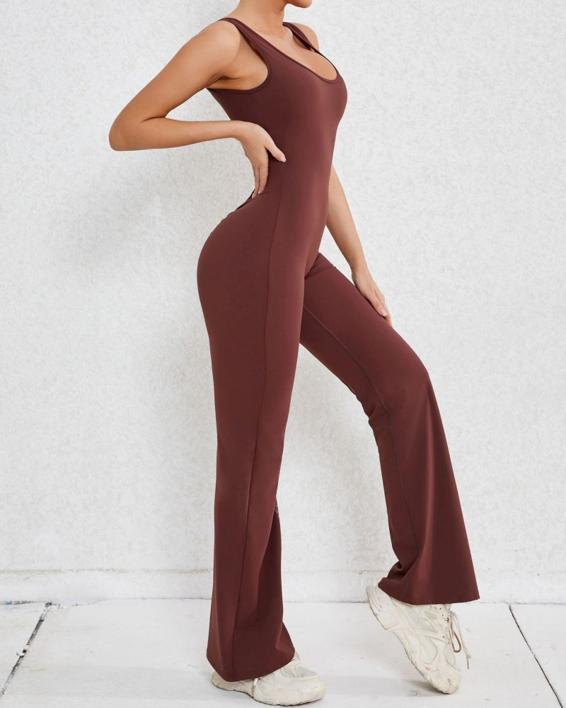 Hollow Back Sports Flared Yoga Jumpsuit