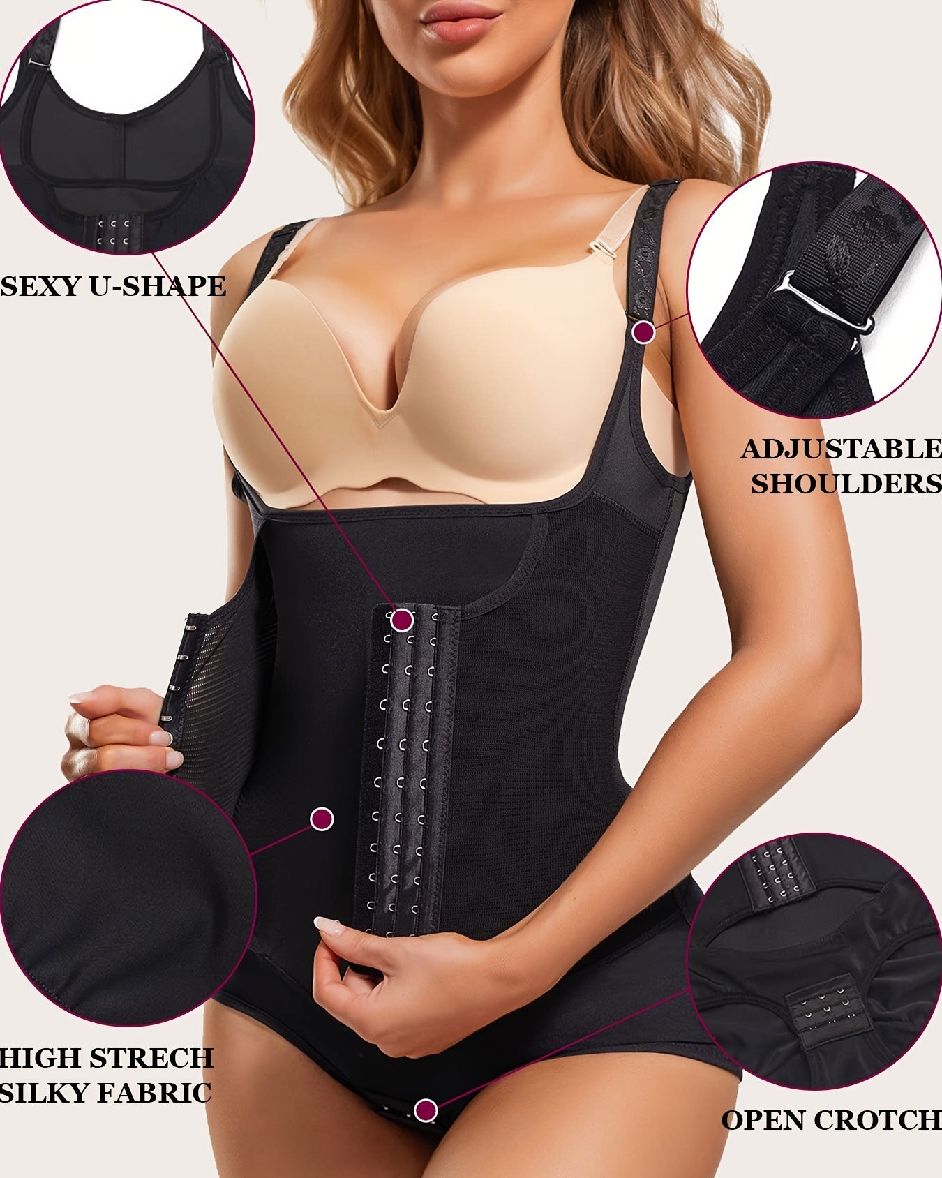Body de entrenamiento de cintura para mujer, control de barriga, ajustado, moldeador de busto abierto