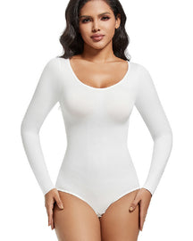 Seamless Crew Neck Long Sleeve Corset Bodysuit Tops Stretch Triangle Jumpsuit