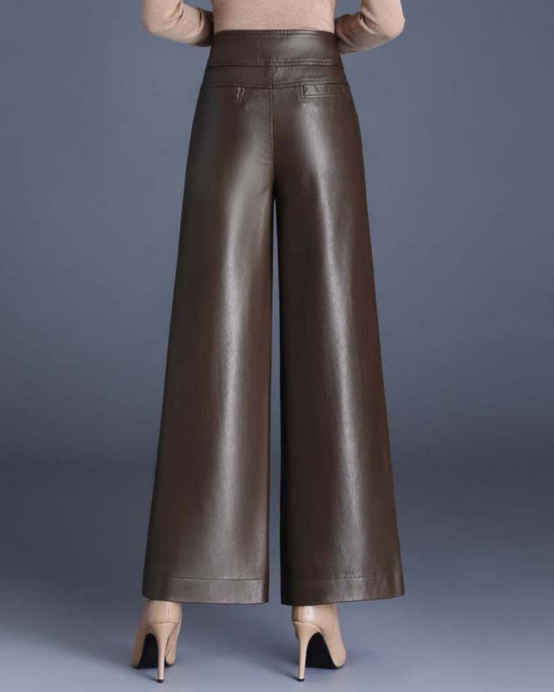 Autumn and Winter High Waist Loose Wide Leg Pants Versatile PU Leather Casual Pants