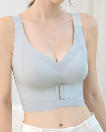 Seamless Front Buckle Correction Wireless Bra Push Up Thin Fixed Full Cup Bra