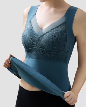 2-in-1 Thermal Underwear Vest High Stretch V Neck Seamless Built in Bra Tank Tops