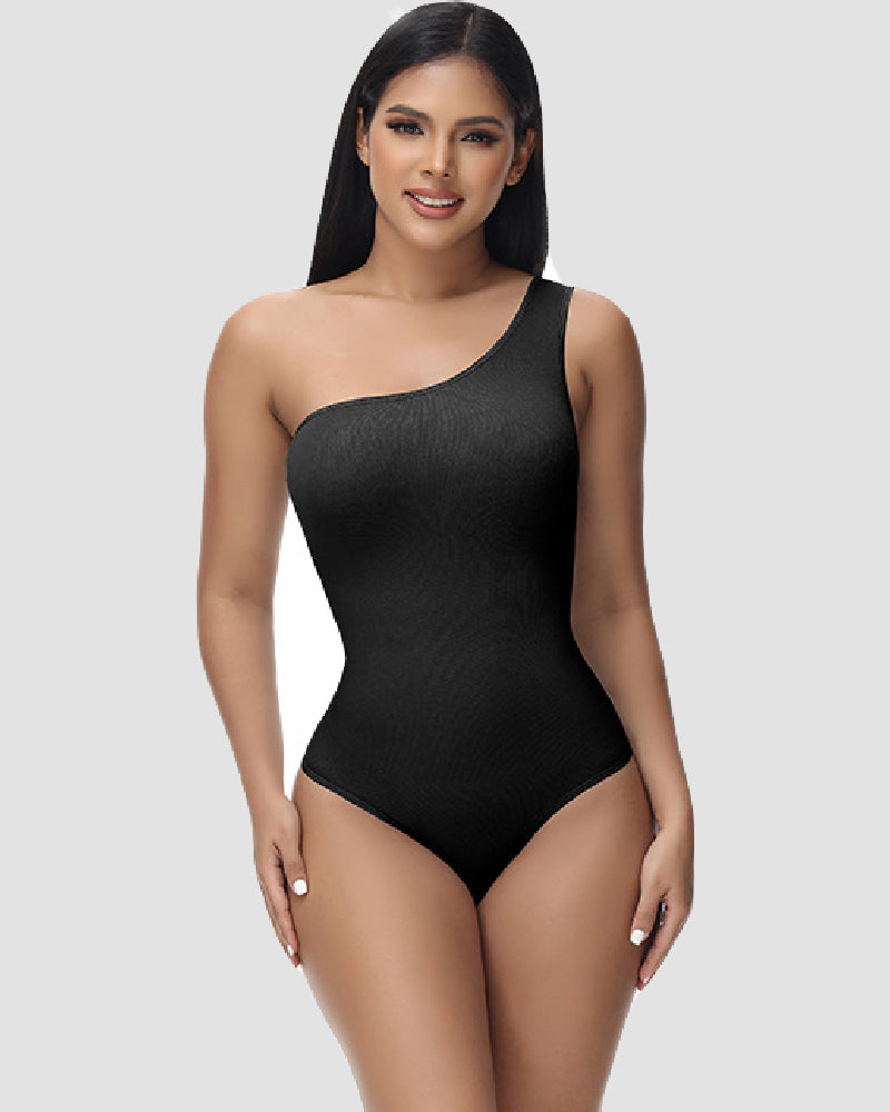 Shapshe® Sexy Ribbed One Shoulder Sleeveless Tank Top Tight Stretch Bodysuit