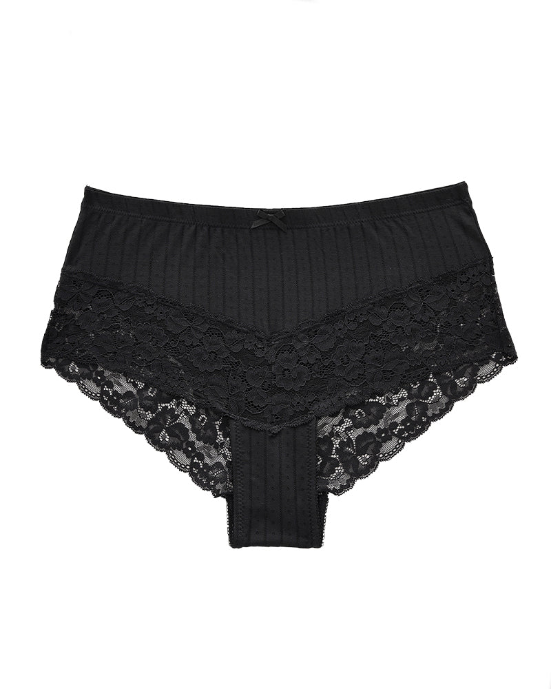 Sexy Lace Patchwork See-Through Panties High Waist Bow Thin Breathable Briefs