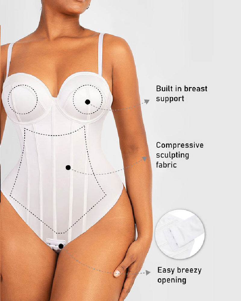 Shapshe® Women's Corset Thong Tummy Control Butt Lift Bodysuit Shapewear With Wired-Cup Bra