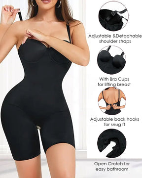 Women's Cut Out Tummy Control Bodysuit Jumpsuit With Built in Bra