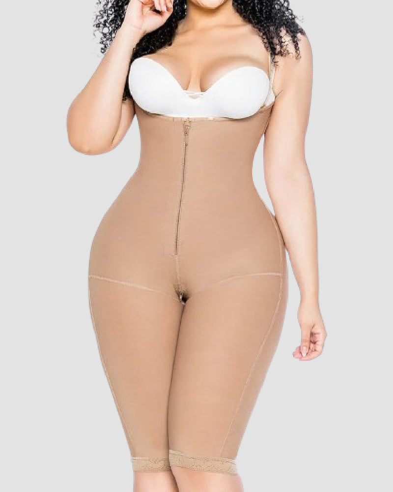 Seamless Invisible Zipper High Back Fajas Open Bust Thigh Slimmer Shapewear