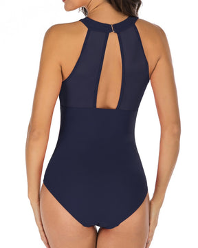 Sexy Halter Neck Mesh Backless One-piece Waist Trainer Swimsuit