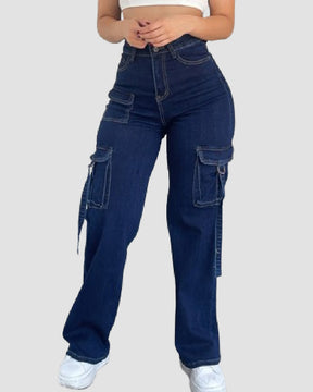 Women’s Cargo Jeans High Waisted Wide Leg Casual Flap Pockets Pants