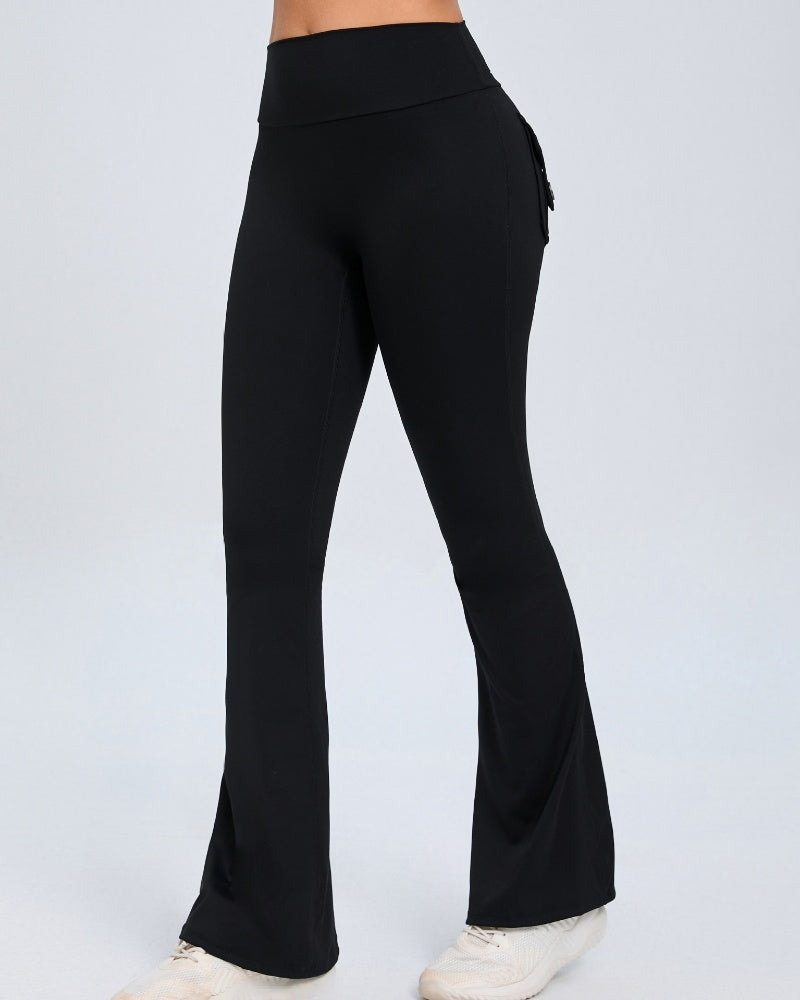 Button High Waist Hip Lift Leggings Yoga Flared Pants