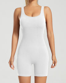 Seamless Ribbed Tummy Control Romper Sleeveless Tank Bodycon Yoga Jumpsuit