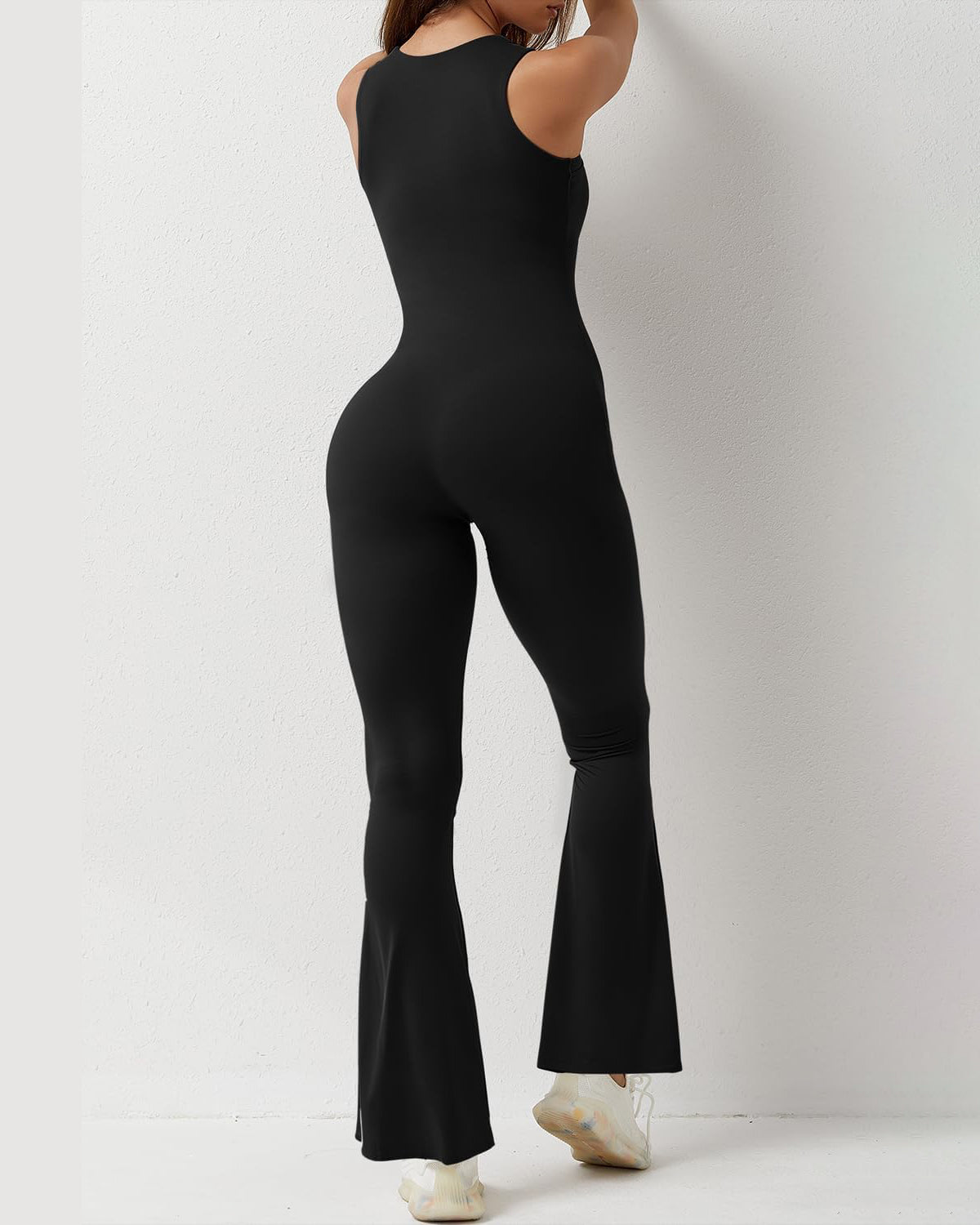 Women's Sleeveless Sexy Square Neck Jumpsuit Stretch Flare Leggings Romper