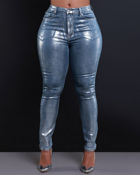 Sexy Silver-Tone Skinny Stretch Jeans for Women