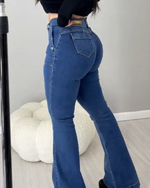 Big Pocket High Elastic Flared Skinny Jeans