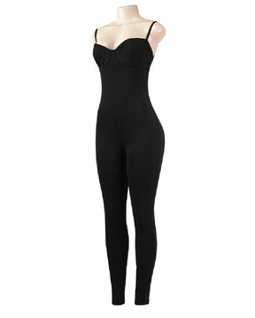 Mono sexy espagueti bodycon con sujetador integrado y pantalones largos para mujer