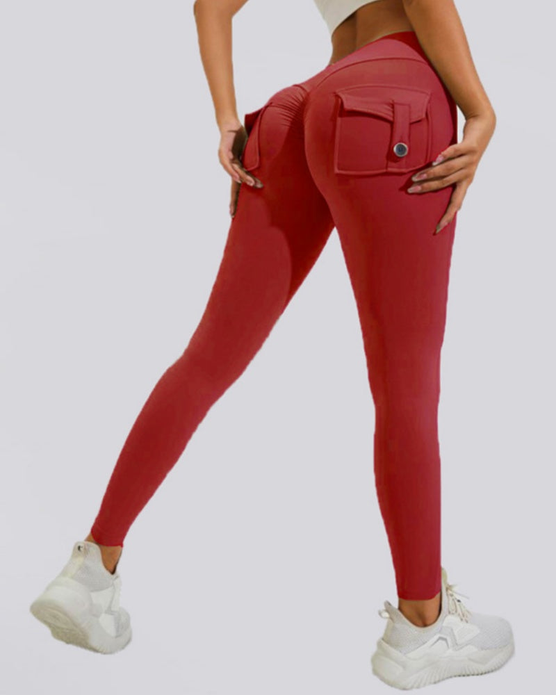 Peach Hip Fitness Leggings with Cargo Pockets