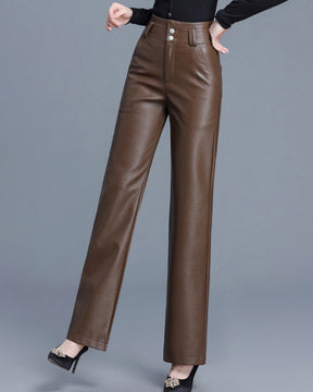 New High Waist Slim Fit Versatile Wide Leg Leather Pants for Women