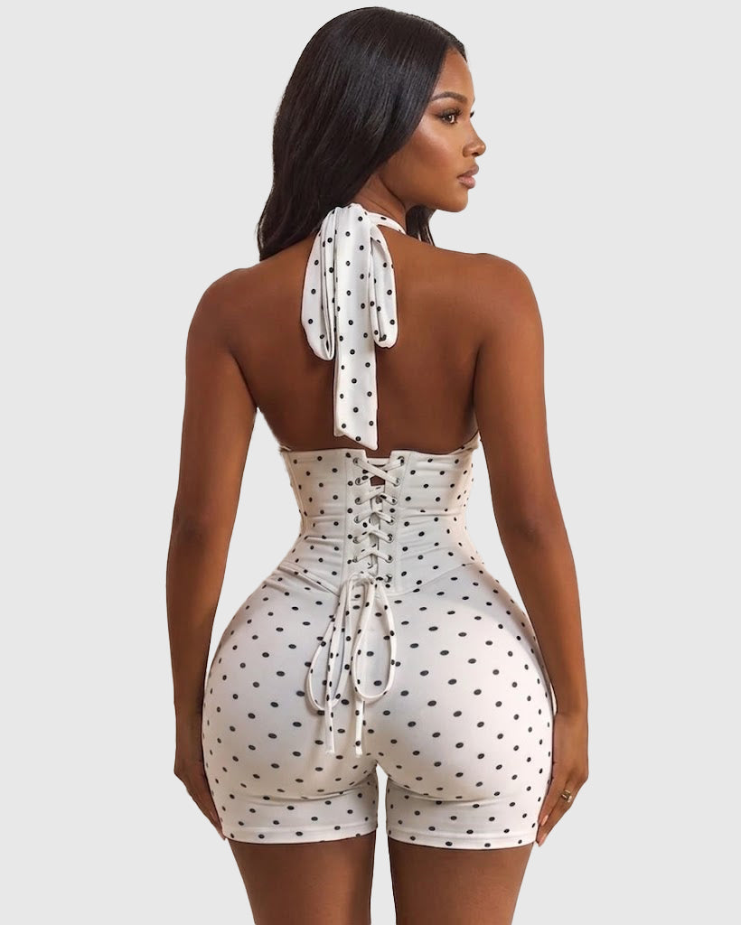 Hourglass Figure Corset Romper in Polka Dot Two Piece Set