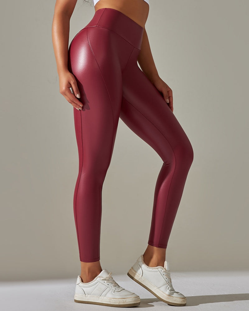 Spliced PU Leather Pants Stretch Tight High Waist Pants