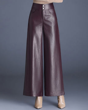 Autumn and Winter High Waist Loose Wide Leg Pants Versatile PU Leather Casual Pants