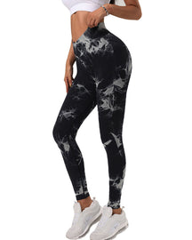 Seamless Tie Dye Stretchy Leggings Tummy Control Sports Yoga Pants