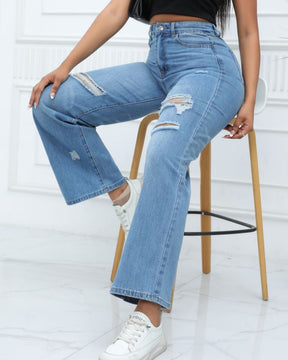 Elegant High Waist Ripped Wide-leg Jeans