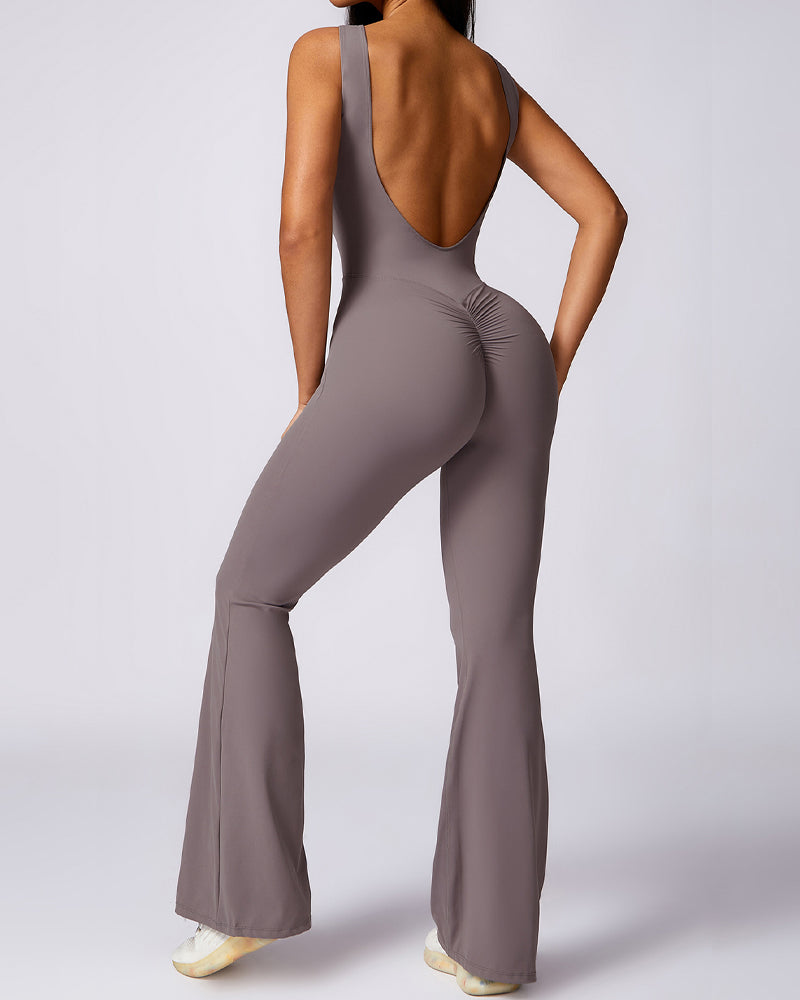 Sleeveless Peach Hip Lifting Sports Yoga Flared Jumpsuit