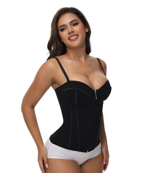 Women's Sexy Zipper Front Boned Overbust Spaghetti Strap Corset Bustier Tops