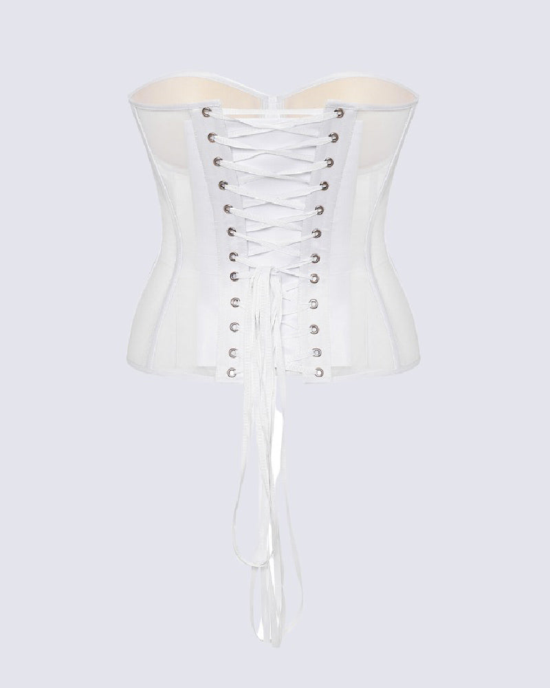 Women's Sexy Mesh Overbust Corset Tops Vintage See Through Slim Bustiers