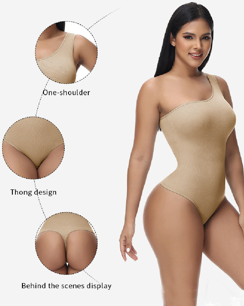 Shapshe® Sexy Ribbed One Shoulder Sleeveless Tank Top Tight Stretch Bodysuit