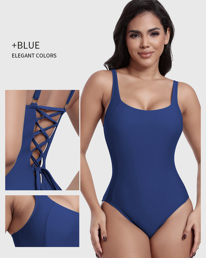 Sexy One-piece Back Lace up Swimsuit Shaping Swimming Costume