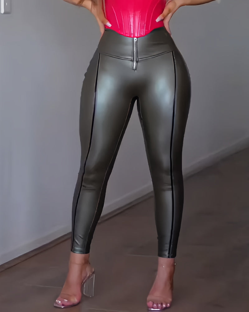 Sexy Leather Tights With Front Zipper for Curvy Women (Pre-Sale)