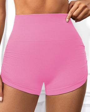 Side Drawstring High Waist Threaded Solid Color Yoga Shorts