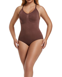 Women's Seamless Racerback Tummy Control Ribbed Solid Bodysuit Shapewear