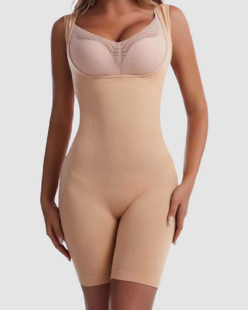 Seamless Open Bust Tummy Control Full Bodysuit Sleeveless Thigh Slimmer Shapewear