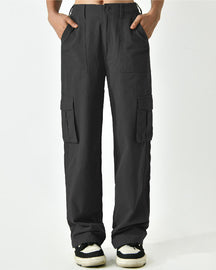 Women's Mid Rise Flap Pockets Straight Leg Casual Cargo Pants